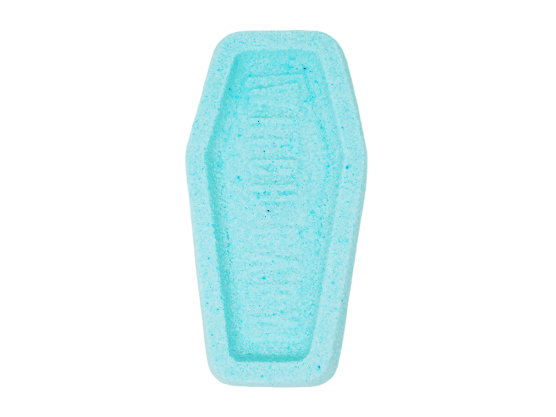 aqua blue coffin casket bath bomb
