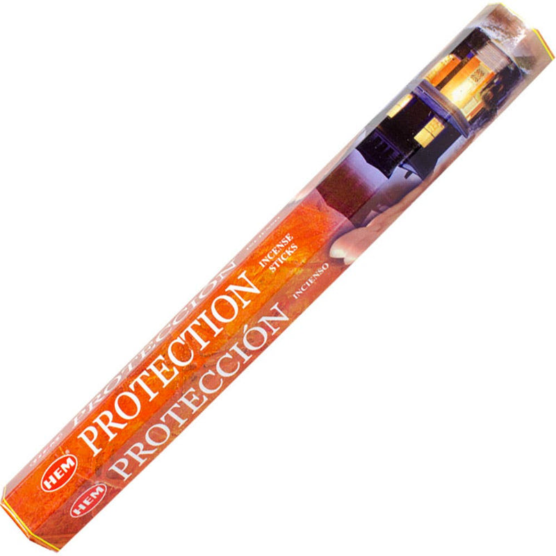 Packaging of Hem Hexagonal Incense with the word 'PROTECTION' prominently displayed.