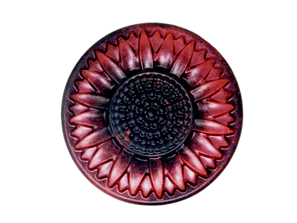 black sunflower shaped soap with red glitter petals