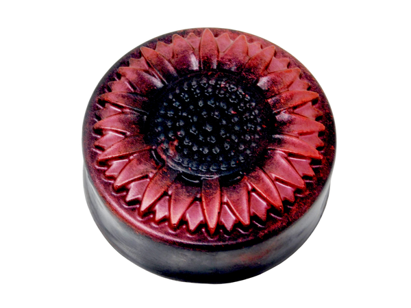 side view of black sunflower soap