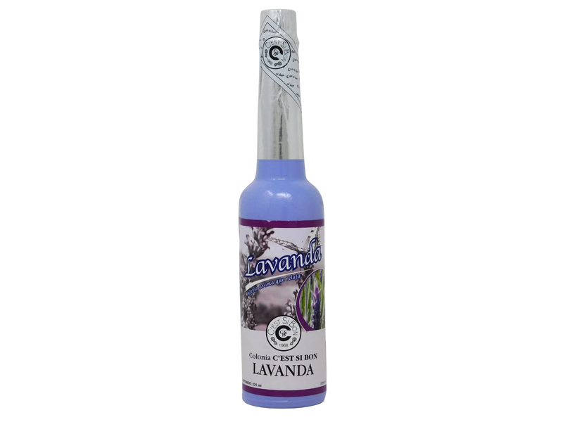 Bottle of lavender product on a white background