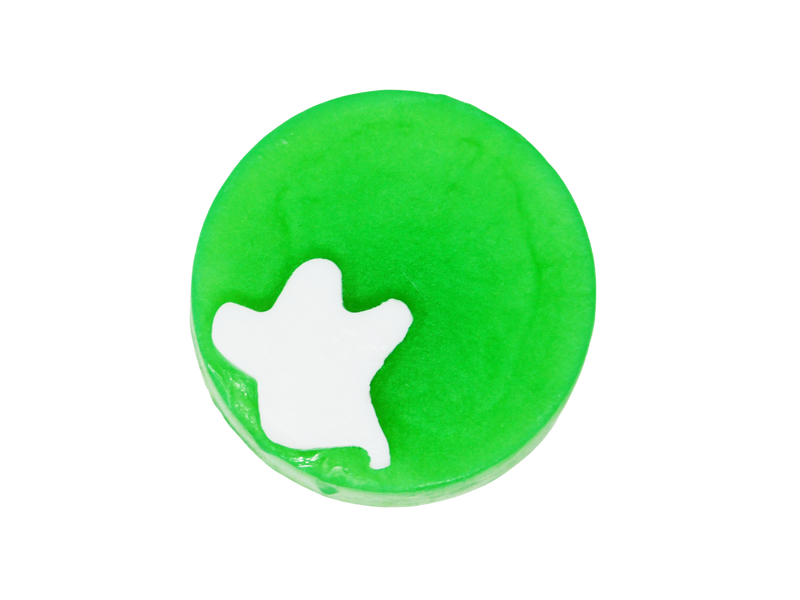 candy apple green circular soap with a little soapy ghost on top