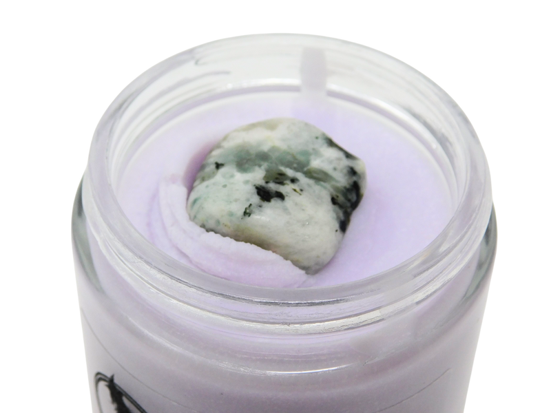 top view of the rainbow moonstone on top of Cat Nap Body Butter