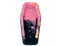 black and pink coffin bath bomb with cherry blossoms pressed on top
