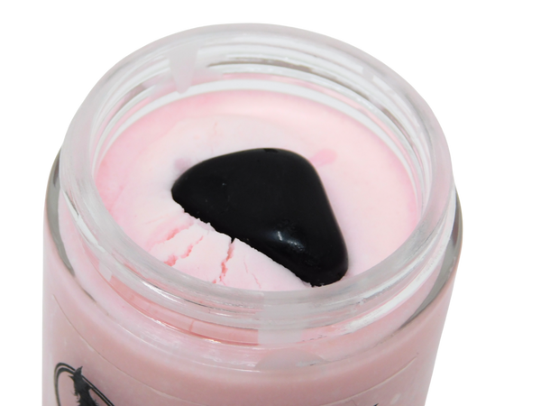 black obsidian on top of cherry blossom graveyard body butter
