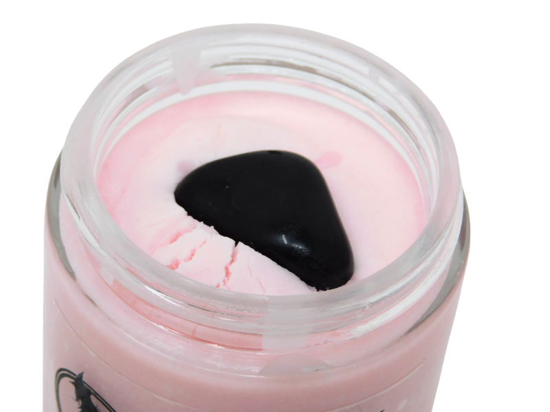 black obsidian on top of cherry blossom graveyard body butter
