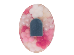 oval soap clear soap with tomb stone and cherry blossoms in shades of pink and white surrounding it 
