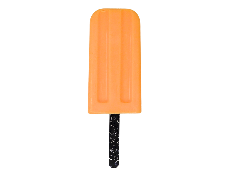orange ice pop shaped soap with black acrylic glittery reusable stick