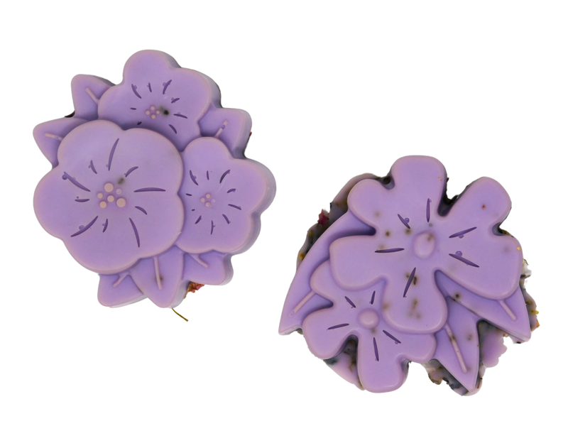 both variations of pastel purple flower soap