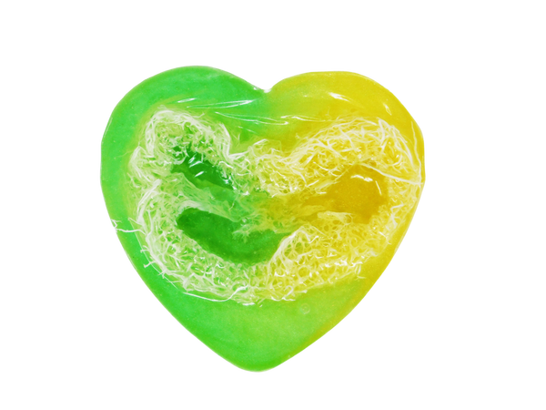 back view of soap to show the loofah