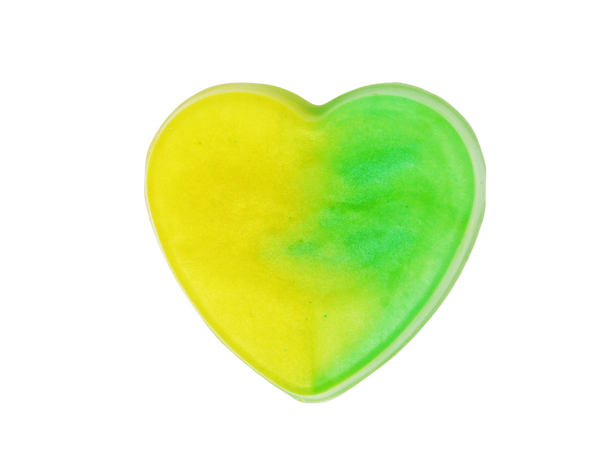 half and half lime green and yellow heart shaped soap