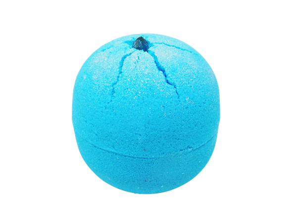 blue sphere bath bomb topped with a clear quartz point