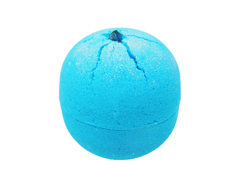 blue sphere bath bomb topped with a clear quartz point