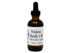 2 oz glass dropper bottle with a white label that reads: Dark Fruit & Apples