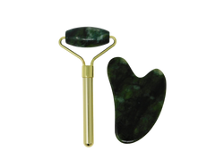 jade roller with a gold finish and jade gua sha