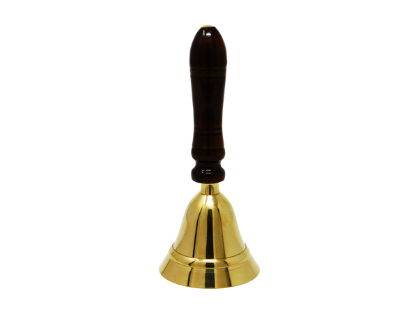 brass bell with wooden handle