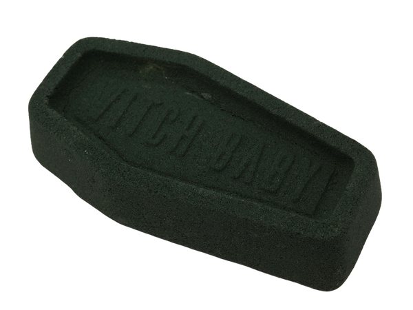 side angle of black coffin shaped bath bomb