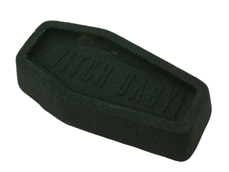 side angle of black coffin shaped bath bomb