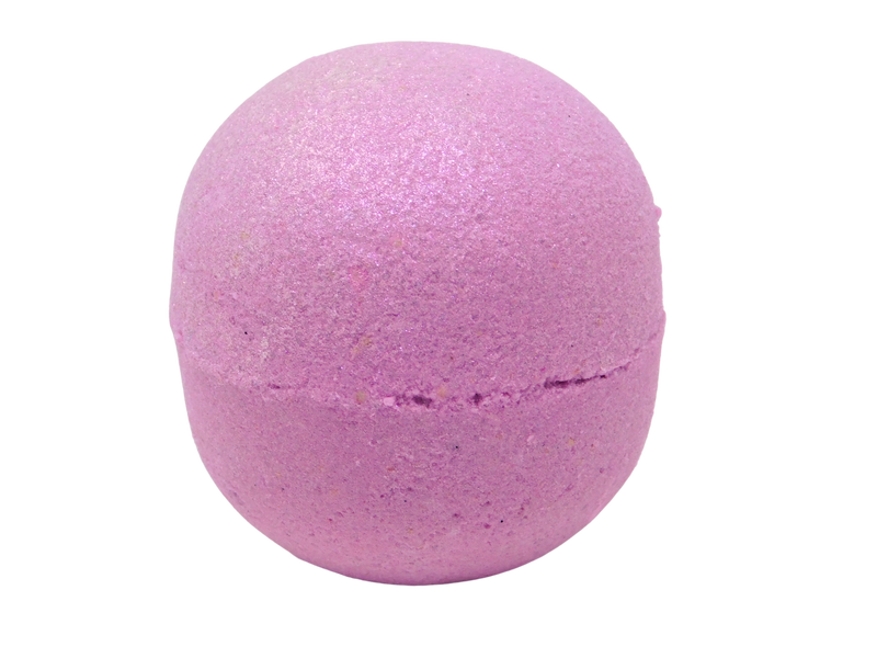pink sphere shaped bath bomb with soft pink shimmer