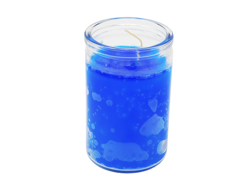 dark blue candle in glass jar