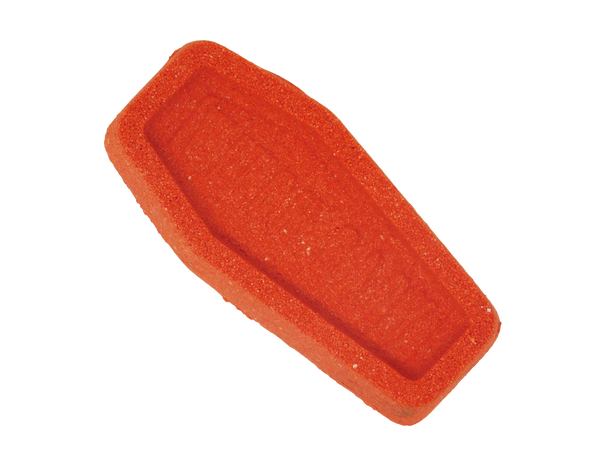 side view of red coffin bath bomb