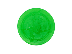 lime green circle soap with witch baby emblem