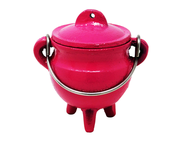 small pink cast iron cauldron