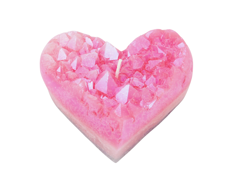 Heart shaped crystal candle with two shades of pink. 
