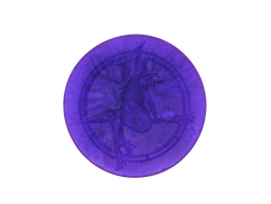 purple circular soap with witch baby logo on top 
