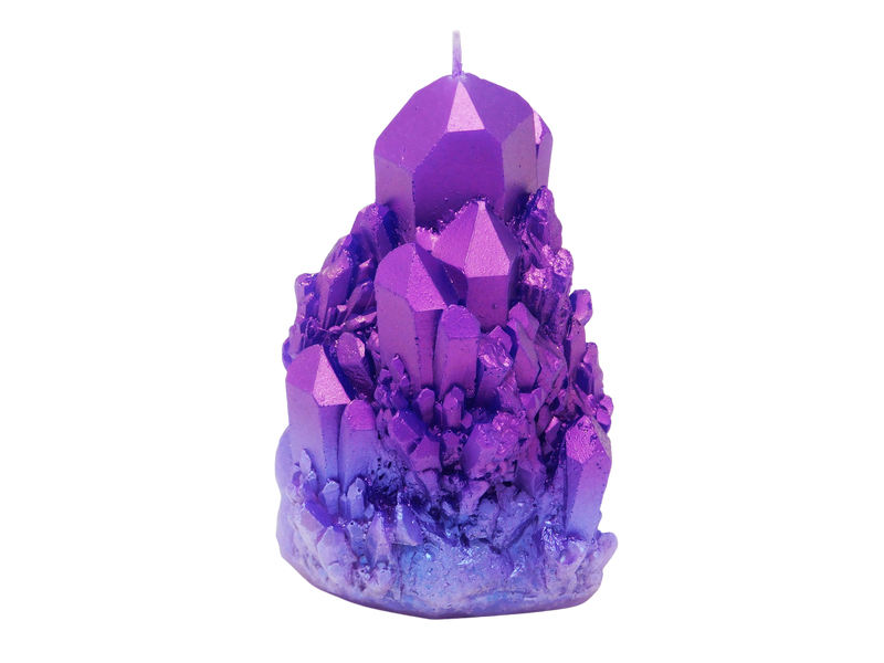 photo of a metallic purple crystal shaped candle