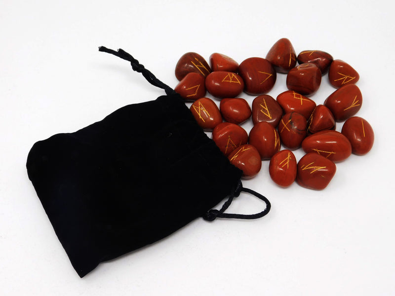Red jasper set (25 crystals) of elder futhark rune stones