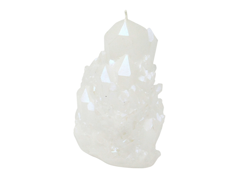 photo of a white pearlescent crystal shaped candle
